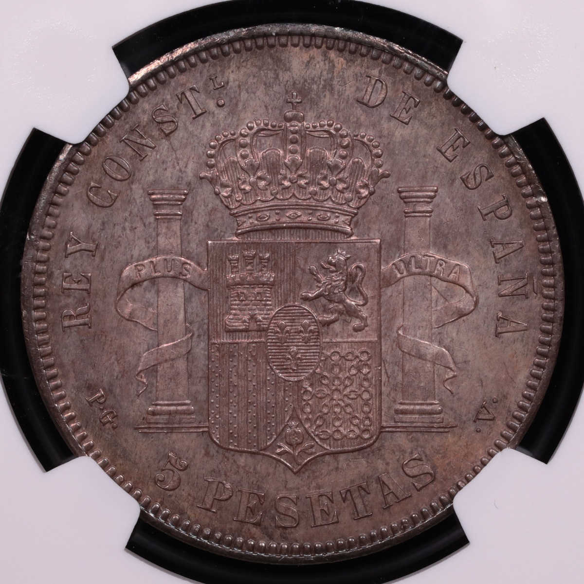 1894 Spain 5 Pesetas PGV NGC MS-63 Reverse 1894 Spain 5 Pesetas PGV NGC MS-63 Reverse