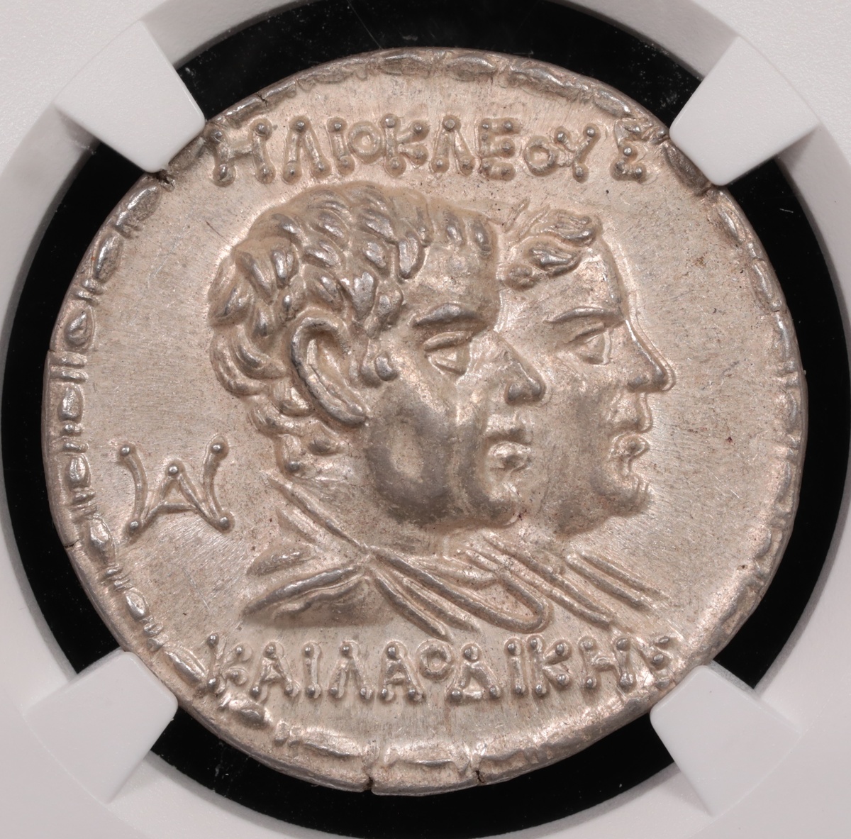 170-145 BC Bactria Eucratides I Silver Tetradrachm NGC Choice About Uncirculated Fine Style 4x5 Obverse 170-145 BC Bactria Eucratides I Silver Tetradrachm NGC Choice About Uncirculated Fine Style 4x5 Obverse