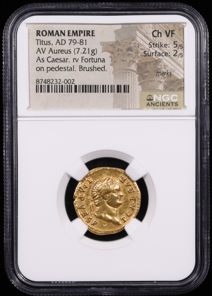 79-81 AD Roman Empire Titus Gold Aureus NGC Choice Very Fine 5x2 Obverse in Holder 79-81 AD Roman Empire Titus Gold Aureus NGC Choice Very Fine 5x2 Obverse in Holder