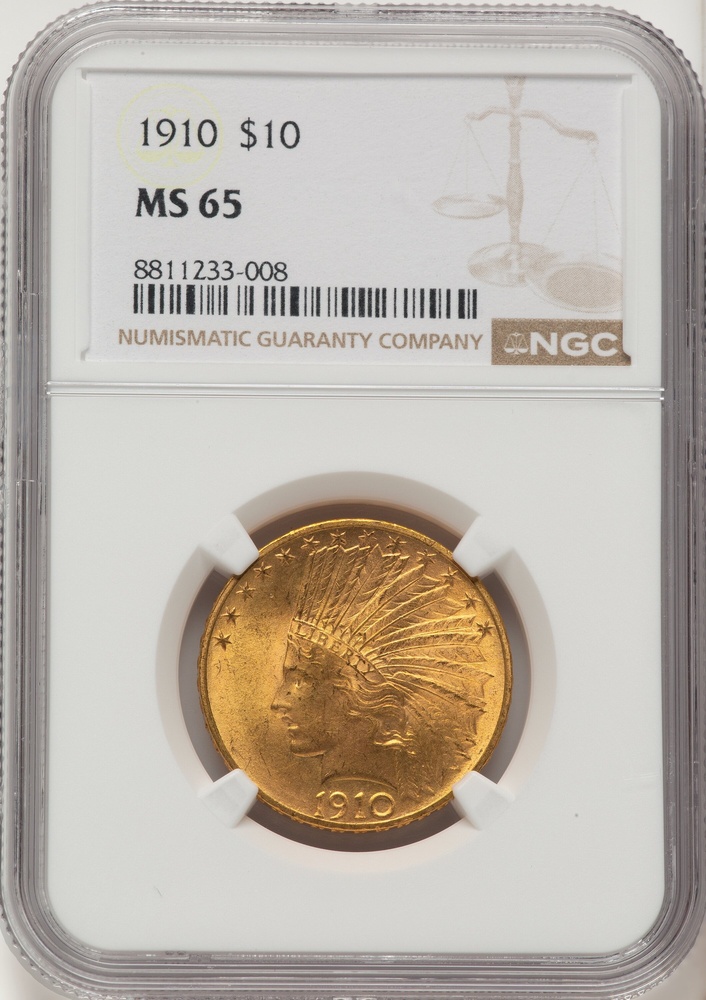 1910 $10 Indian Head Gold NGC MS-65 Obverse in Holder