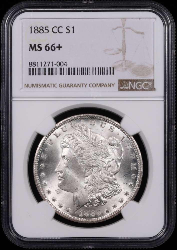 1885-CC Morgan Silver Dollar NGC MS-66+ Obverse in Holder