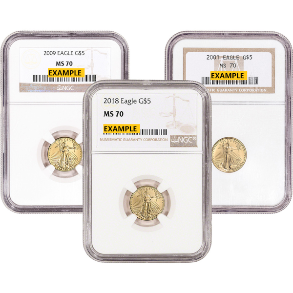 1/10-oz Gold American Eagle NGC MS-70 Obverse in Holder 1/10-oz Gold American Eagle NGC MS-70 Obverse in Holder