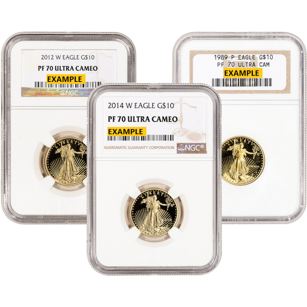 1/4-oz Gold American Eagle NGC PF-70 Ultra Cameo (Random Year) Obverse in Holder 1/4-oz Gold American Eagle NGC PF-70 Ultra Cameo (Random Year) Obverse in Holder