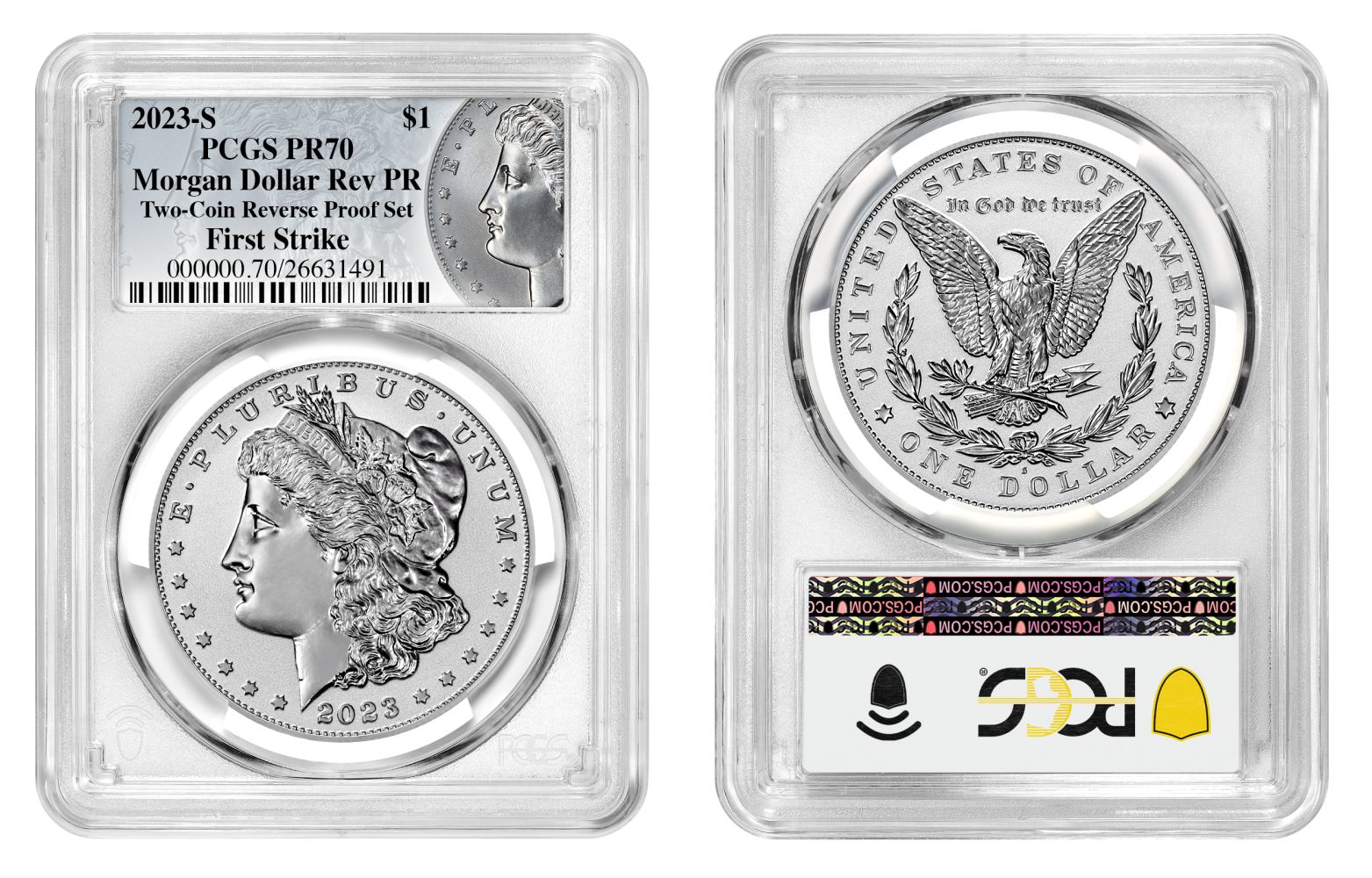 2023-S Morgan & Peace Silver Dollar Two-Coin Set PCGS Reverse First Strike Proof-70