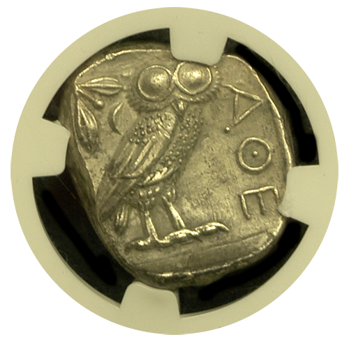Attica Silver Owl NGC CHAU | Reverse Attica Silver Owl NGC CHAU | Reverse