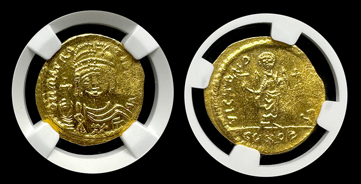 Maur. Tiberius | Gold Solidus | Mint State 3x4 | Both Sides Maur. Tiberius | Gold Solidus | Mint State 3x4 | Both Sides