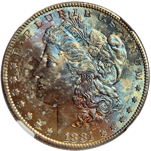 1881-S モルガン銀貨 MS67+ NGC MS67 1881-S モルガン銀貨 NGC