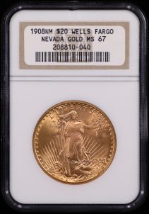 1908 $20 Saint-Gaudens Gold – Wells Fargo Hoard – NGC MS-67