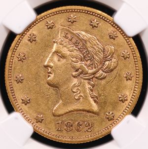 1862 $10 Liberty Head Gold Eagle – NGC AU55 | Austin Coins