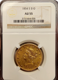 グリフォンCS スリーブ　金　4枚 1854-s-10-liberty-ngc-au-55-