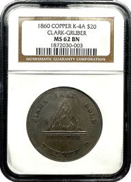 1860 | $20 Copper K4A | Clark Gruber | Austin Coins