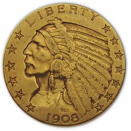 $5 Indian Gold - About Uncirculated Quality
