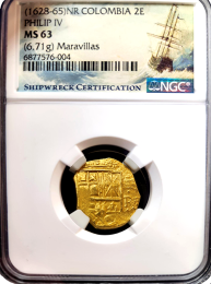 1628-65  Colombia 2 Escudo | Shipwreck Maravillas | NGC MS 63 | In Holder