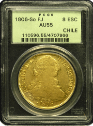 1806 Chile 8 Escudo | AU 55 | In Holder