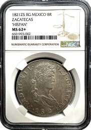 1821 Mexico 8 Reale "Hispan" | MS 62 Plus | In Holder