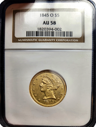 1845-O | $5 Liberty Gold | NGC | AU58 | In Holder