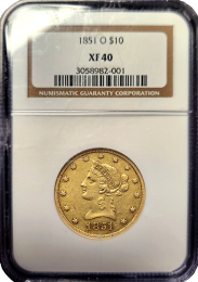 1851-O $10 Liberty Gold Eagle – NGC XF40 | In Holder