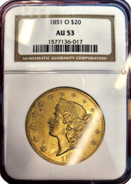 1851 O | $20 Gold Liberty | AU 53 | In Holder