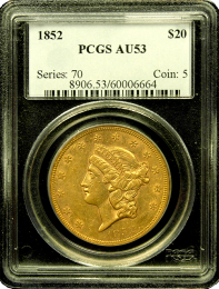 1852 $20 Liberty Head | PCGS | AU 53 | In Holder