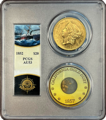 1852 | $20 | Gold Liberty | SSCA | AU-53 | Obverse Holder