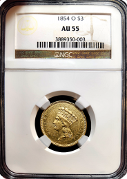 1854-O | $3 Princess Gold | NGC | AU55 | In Holder