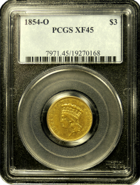 1854-O $3 Gold Princess Extremely Fine 45 - In Holder