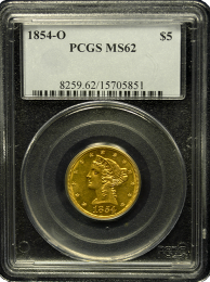 1854-O $5 Liberty | PCGS | MS 62