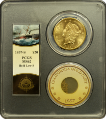 1857-S $20 Liberty PCGS MS-62 - Ship of Gold