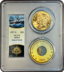 1857-S | $20 Liberty | PCGS MS-64 | Ship of Gold  | Holder Obverse