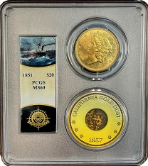 1857-S | $20 Liberty Gold | SSCA | PCGS | MS-60 | Obverse Holder