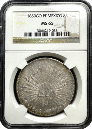 1881 | GO-SB | Mexico 8 Reale | NGC | MS-62 | In Holder