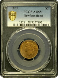 1865 $2 Newfoundland |PCGS | AU-58 Quality  | In Holder