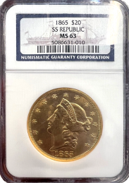 1865 | S.S. Republic | Gold Liberty | MS-63 | Obverse in Holder