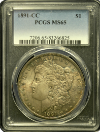 1891-CC Morgan Silver Dollar | PCGS | MS-65 Quality | Holder