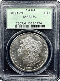 1891 | Carson City | Morgan Silver Dollar | PCGS | MS61-PL | In Holder