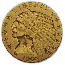 $5 Indian Gold Coin - About Uncirculated Condition