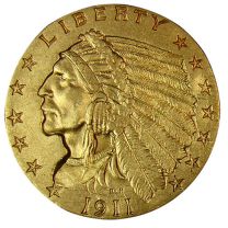 $2 1/2 Indian Gold Coin - About Uncirculated Condition