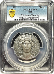 1916 French Medal | "Ministry of War" | PCGS SP63 | In Holder