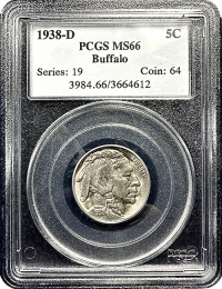 1938-D | Buffalo Silver Nickel | PCGS | MS-66 | In Holder