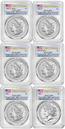 Six-coin Set: 2021 100th Anniversary Morgan & Peace Dollars PCGS MS-70 First Strike