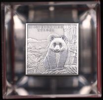 2019 20-oz China Silver Panda Cube in Acrylic Display