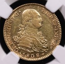 1808-M Spain 2 Escudos Charles III NGC AU58 Obverse