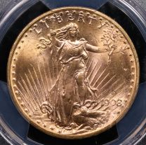 1908-D $20 St. Gaudens Double Eagle PCGS MS-65 Motto