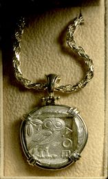 Authentic 2,450 Year-Old Athenian Owl in Bezel  | In Box