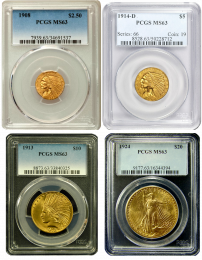 Four Coin Indian Head Gold Coin Set NGC/PCGS Mint State 63