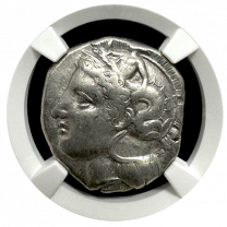 Lucania Silver Distater Athena| VF 4x4 FS | Obverse