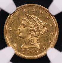 1845 $2.5 Liberty Head Quarter Eagle – NGC MS62
