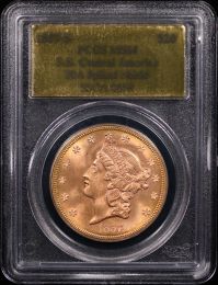 1857-S $20 Liberty Head Double Eagle “S.S. Central America” Spiked Shield Variety – PCGS MS64