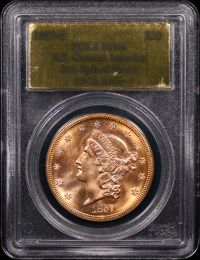 1857-S $20 Liberty Head Double Eagle “S.S. Central America” – Spiked Shield Variety – PCGS MS66