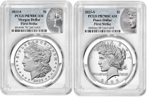 2023-S Morgan & Peace Silver Dollar | Two-Coin Set PCGS Proof-70 First Strike | Both Sides